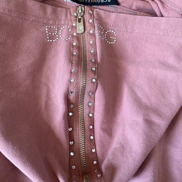 BCBG MAXAZRIA Zip Up Rhinestone Hoodie Pink L - Picture 2 of 5